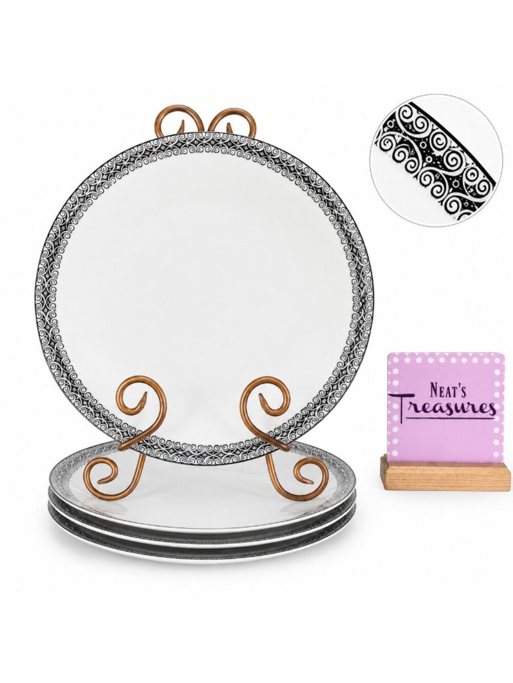 Winterling Bavaria Germany WIG 141 Platinum Scroll Porcelain Dinner Plates Set 4